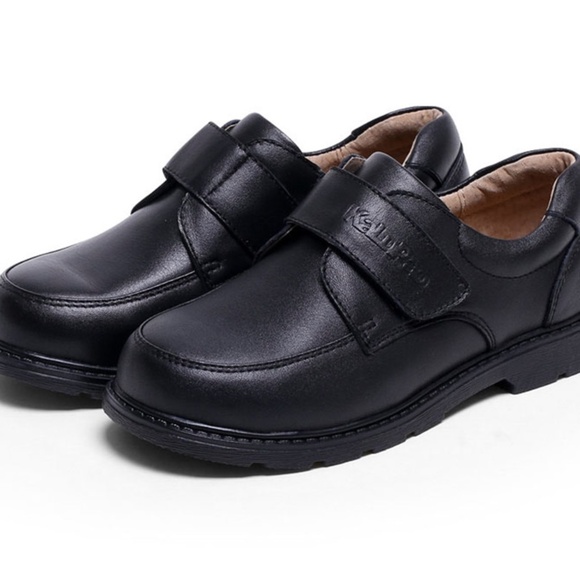 Boy Black Dress Shoe/Velcro/Round Flat/Slip on/ Genuine Leather/Back to School/